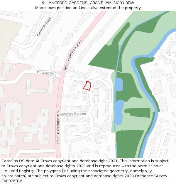 9, LANGFORD GARDENS, GRANTHAM, NG31 8DW: Location map and indicative extent of plot