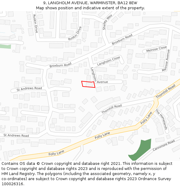 9, LANGHOLM AVENUE, WARMINSTER, BA12 8EW: Location map and indicative extent of plot