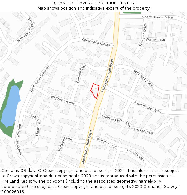 9, LANGTREE AVENUE, SOLIHULL, B91 3YJ: Location map and indicative extent of plot