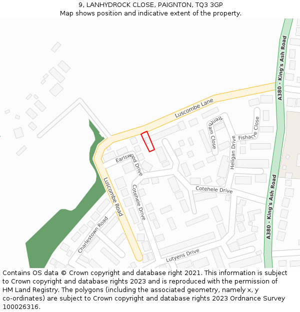 9, LANHYDROCK CLOSE, PAIGNTON, TQ3 3GP: Location map and indicative extent of plot