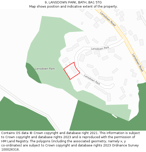 9, LANSDOWN PARK, BATH, BA1 5TG: Location map and indicative extent of plot