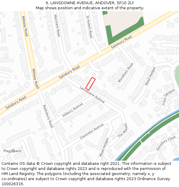 9, LANSDOWNE AVENUE, ANDOVER, SP10 2LY: Location map and indicative extent of plot