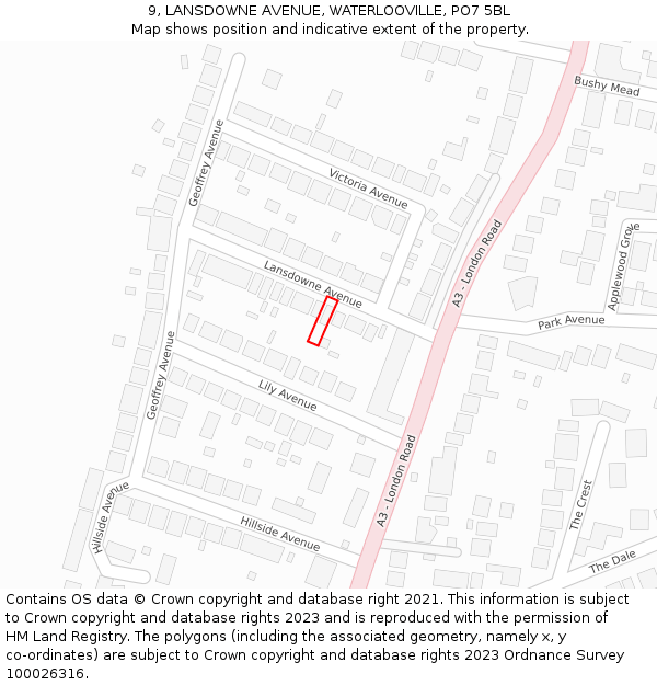 9, LANSDOWNE AVENUE, WATERLOOVILLE, PO7 5BL: Location map and indicative extent of plot