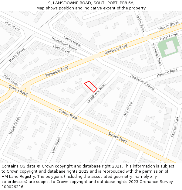 9, LANSDOWNE ROAD, SOUTHPORT, PR8 6AJ: Location map and indicative extent of plot