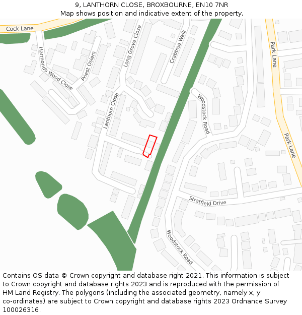 9, LANTHORN CLOSE, BROXBOURNE, EN10 7NR: Location map and indicative extent of plot