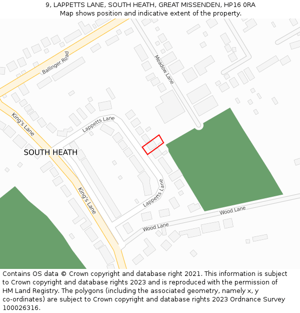 9, LAPPETTS LANE, SOUTH HEATH, GREAT MISSENDEN, HP16 0RA: Location map and indicative extent of plot