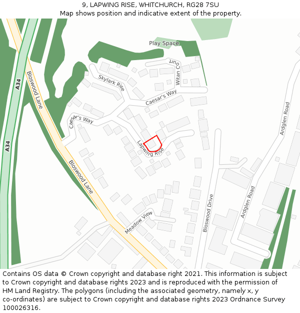 9, LAPWING RISE, WHITCHURCH, RG28 7SU: Location map and indicative extent of plot