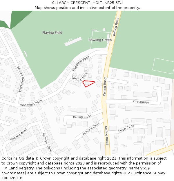 9, LARCH CRESCENT, HOLT, NR25 6TU: Location map and indicative extent of plot