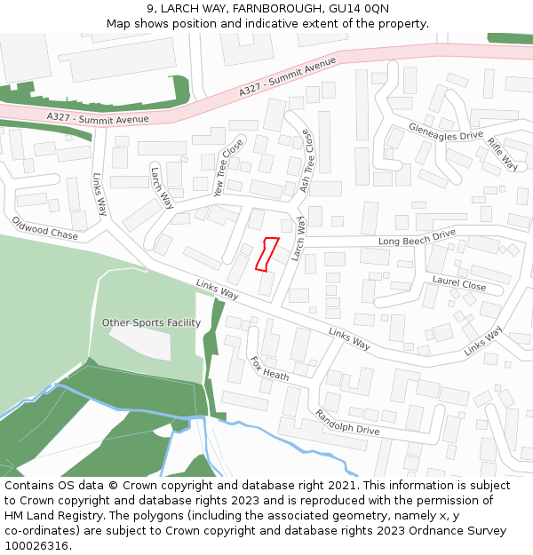 9, LARCH WAY, FARNBOROUGH, GU14 0QN: Location map and indicative extent of plot