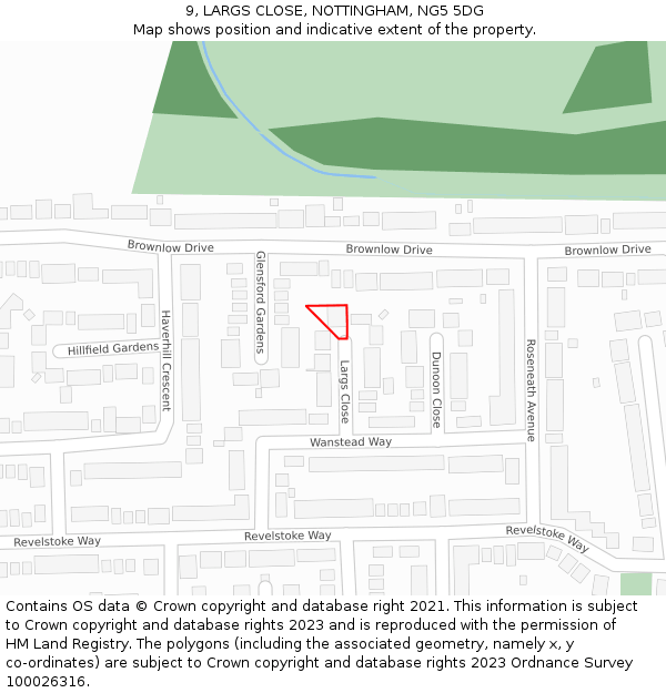 9, LARGS CLOSE, NOTTINGHAM, NG5 5DG: Location map and indicative extent of plot