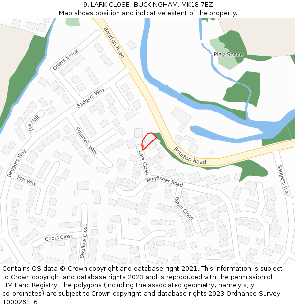 9, LARK CLOSE, BUCKINGHAM, MK18 7EZ: Location map and indicative extent of plot