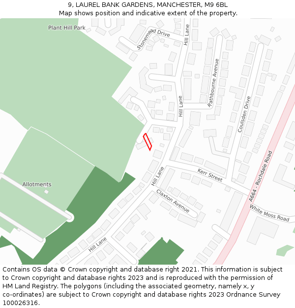 9, LAUREL BANK GARDENS, MANCHESTER, M9 6BL: Location map and indicative extent of plot