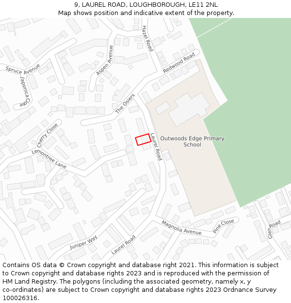 9, LAUREL ROAD, LOUGHBOROUGH, LE11 2NL: Location map and indicative extent of plot