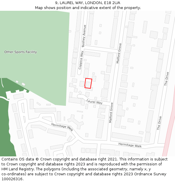 9, LAUREL WAY, LONDON, E18 2UA: Location map and indicative extent of plot