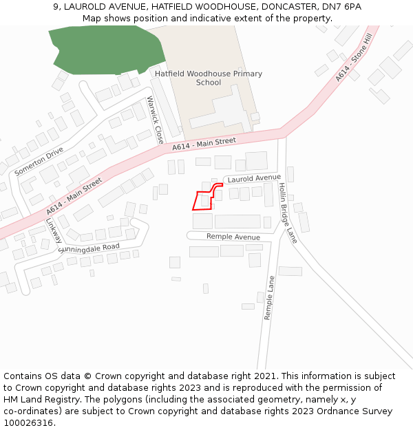9, LAUROLD AVENUE, HATFIELD WOODHOUSE, DONCASTER, DN7 6PA: Location map and indicative extent of plot