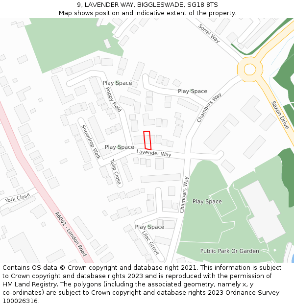 9, LAVENDER WAY, BIGGLESWADE, SG18 8TS: Location map and indicative extent of plot