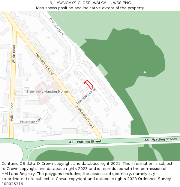 9, LAWNOAKS CLOSE, WALSALL, WS8 7NG: Location map and indicative extent of plot