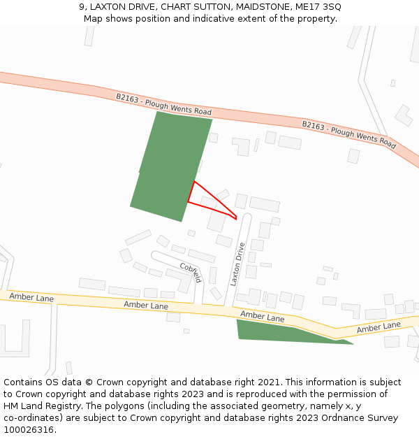 9, LAXTON DRIVE, CHART SUTTON, MAIDSTONE, ME17 3SQ: Location map and indicative extent of plot