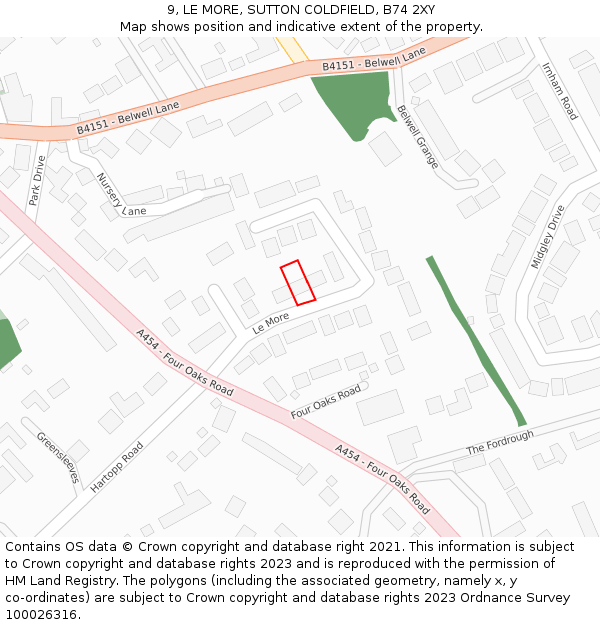 9, LE MORE, SUTTON COLDFIELD, B74 2XY: Location map and indicative extent of plot