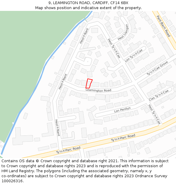 9, LEAMINGTON ROAD, CARDIFF, CF14 6BX: Location map and indicative extent of plot