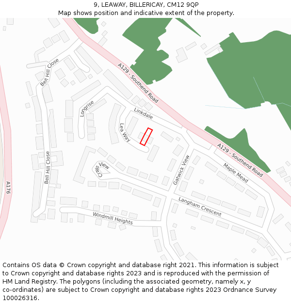 9, LEAWAY, BILLERICAY, CM12 9QP: Location map and indicative extent of plot