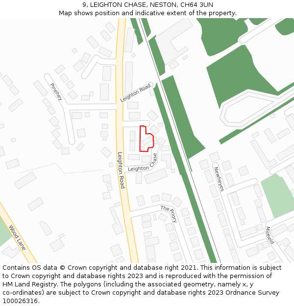 9, LEIGHTON CHASE, NESTON, CH64 3UN: Location map and indicative extent of plot