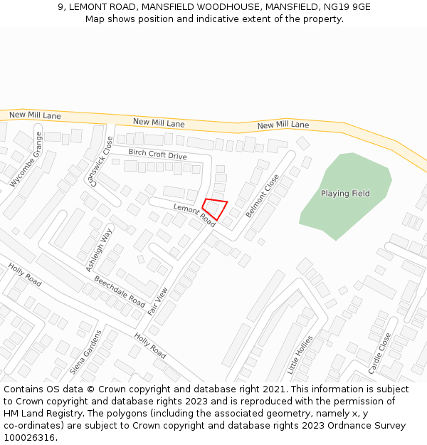 9, LEMONT ROAD, MANSFIELD WOODHOUSE, MANSFIELD, NG19 9GE: Location map and indicative extent of plot