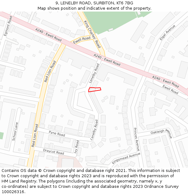 9, LENELBY ROAD, SURBITON, KT6 7BG: Location map and indicative extent of plot