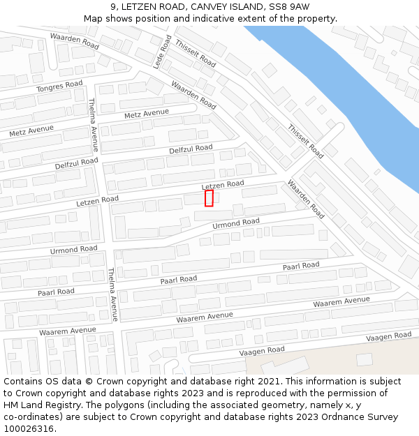 9, LETZEN ROAD, CANVEY ISLAND, SS8 9AW: Location map and indicative extent of plot