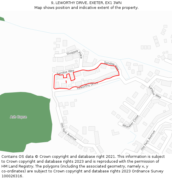 9, LEWORTHY DRIVE, EXETER, EX1 3WN: Location map and indicative extent of plot