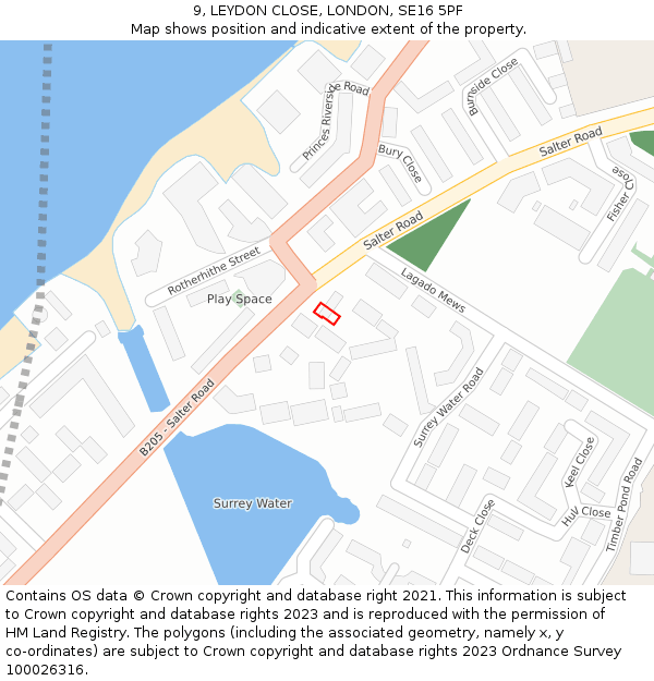 9, LEYDON CLOSE, LONDON, SE16 5PF: Location map and indicative extent of plot
