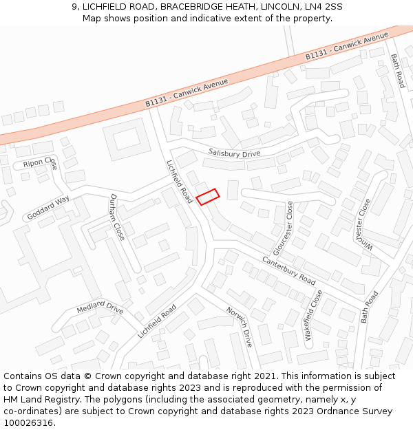 9, LICHFIELD ROAD, BRACEBRIDGE HEATH, LINCOLN, LN4 2SS: Location map and indicative extent of plot