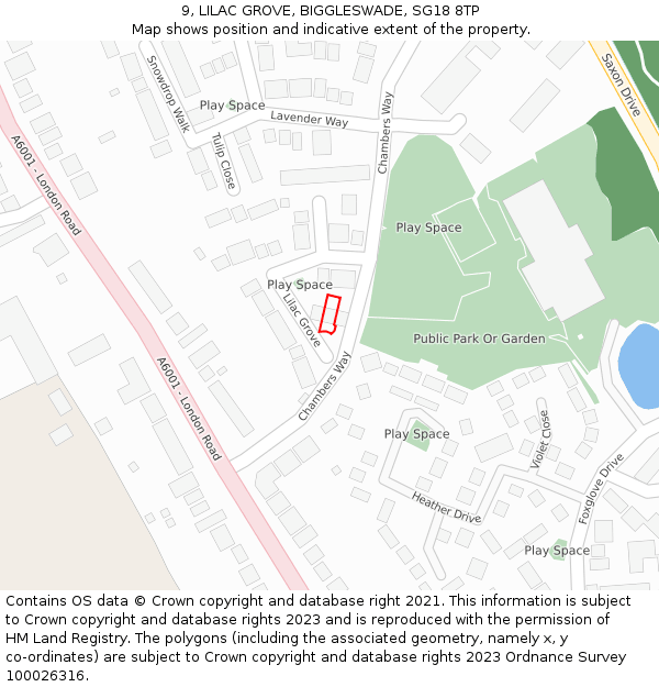 9, LILAC GROVE, BIGGLESWADE, SG18 8TP: Location map and indicative extent of plot