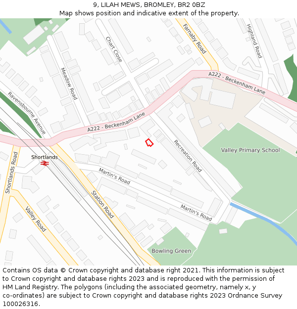 9, LILAH MEWS, BROMLEY, BR2 0BZ: Location map and indicative extent of plot