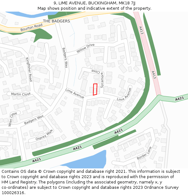 9, LIME AVENUE, BUCKINGHAM, MK18 7JJ: Location map and indicative extent of plot