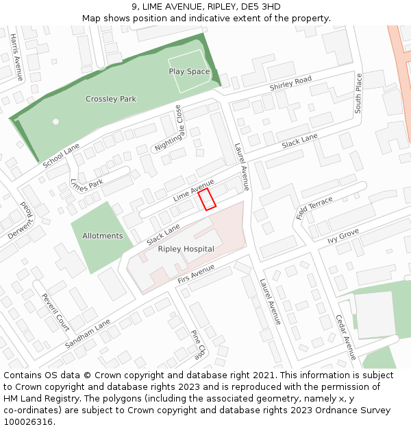 9, LIME AVENUE, RIPLEY, DE5 3HD: Location map and indicative extent of plot