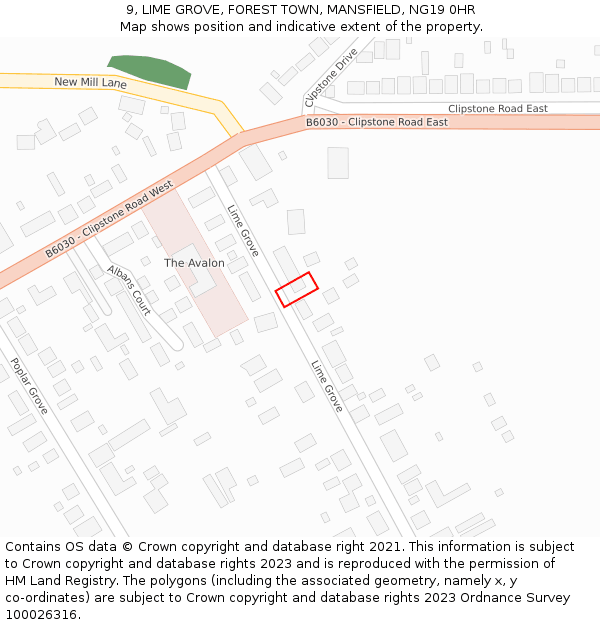 9, LIME GROVE, FOREST TOWN, MANSFIELD, NG19 0HR: Location map and indicative extent of plot