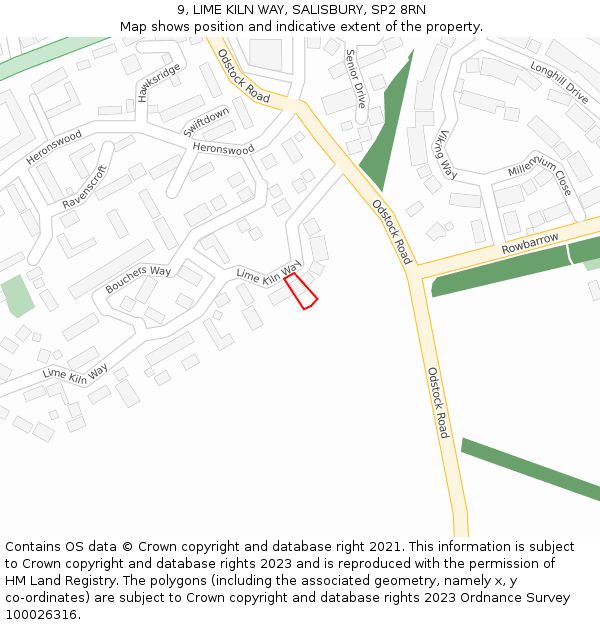 9, LIME KILN WAY, SALISBURY, SP2 8RN: Location map and indicative extent of plot