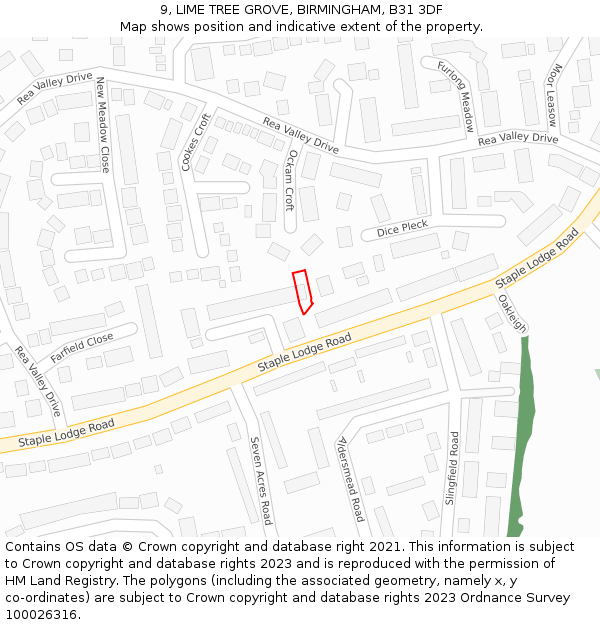 9, LIME TREE GROVE, BIRMINGHAM, B31 3DF: Location map and indicative extent of plot