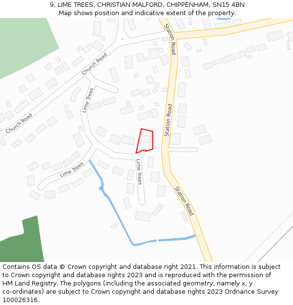 9, LIME TREES, CHRISTIAN MALFORD, CHIPPENHAM, SN15 4BN: Location map and indicative extent of plot