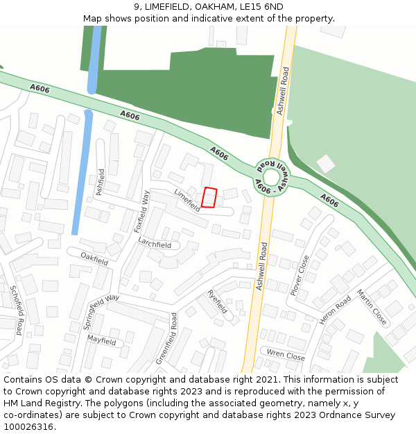 9, LIMEFIELD, OAKHAM, LE15 6ND: Location map and indicative extent of plot