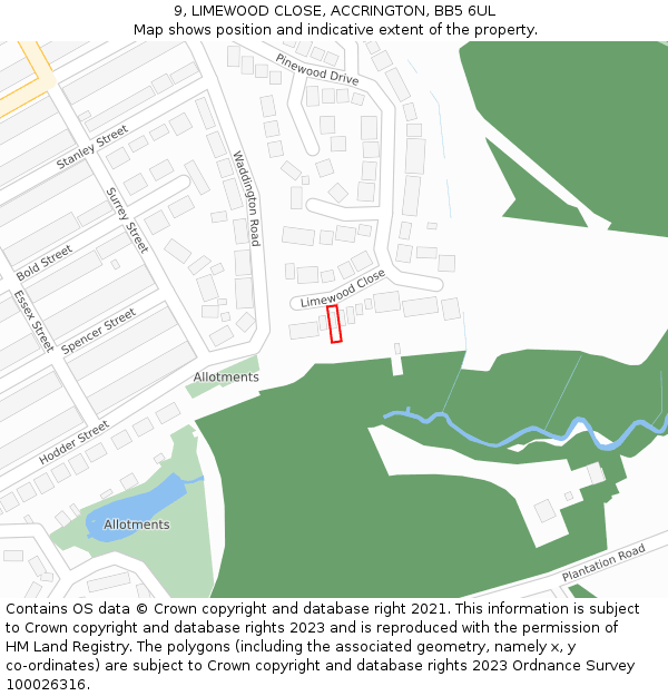 9, LIMEWOOD CLOSE, ACCRINGTON, BB5 6UL: Location map and indicative extent of plot