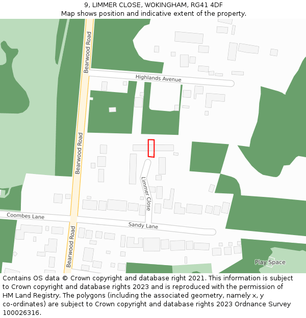 9, LIMMER CLOSE, WOKINGHAM, RG41 4DF: Location map and indicative extent of plot