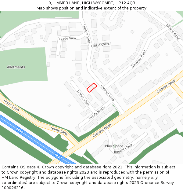 9, LIMMER LANE, HIGH WYCOMBE, HP12 4QR: Location map and indicative extent of plot