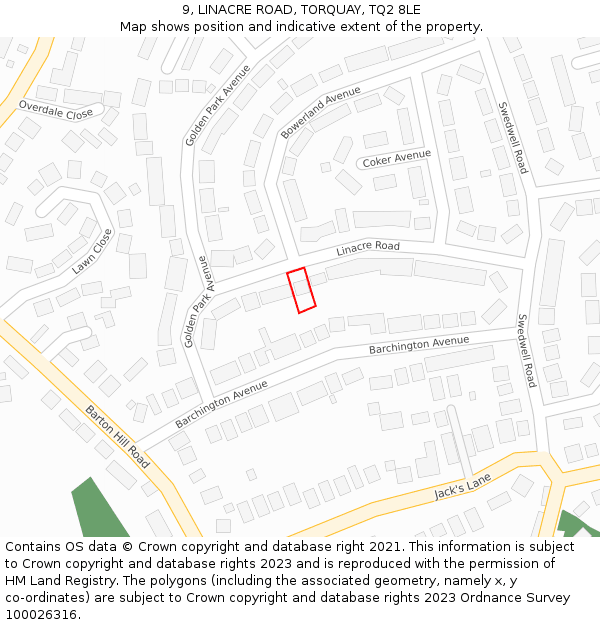 9, LINACRE ROAD, TORQUAY, TQ2 8LE: Location map and indicative extent of plot