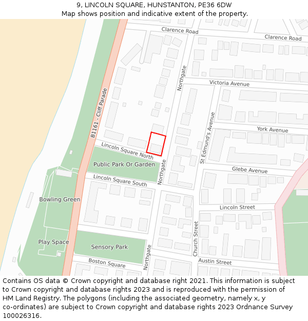 9, LINCOLN SQUARE, HUNSTANTON, PE36 6DW: Location map and indicative extent of plot