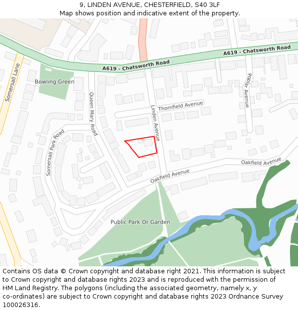 9, LINDEN AVENUE, CHESTERFIELD, S40 3LF: Location map and indicative extent of plot