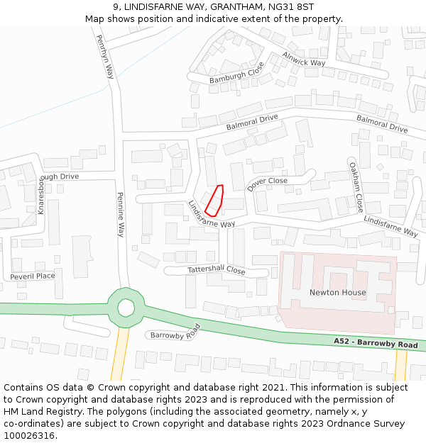 9, LINDISFARNE WAY, GRANTHAM, NG31 8ST: Location map and indicative extent of plot