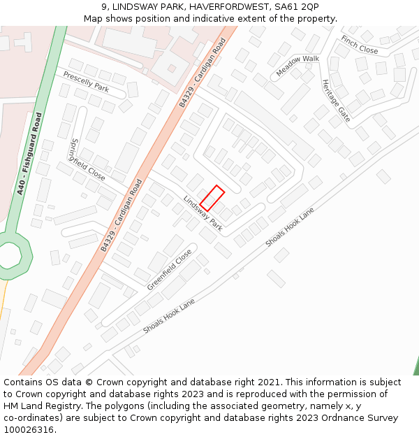 9, LINDSWAY PARK, HAVERFORDWEST, SA61 2QP: Location map and indicative extent of plot