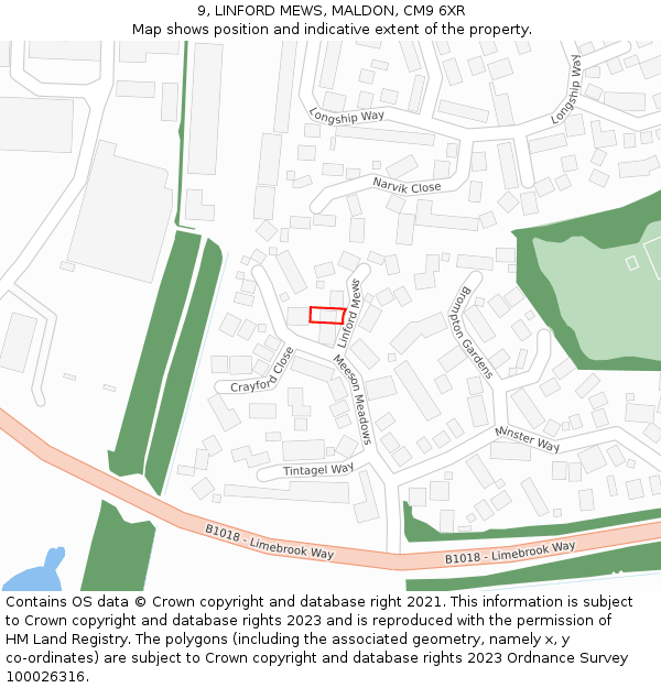 9, LINFORD MEWS, MALDON, CM9 6XR: Location map and indicative extent of plot